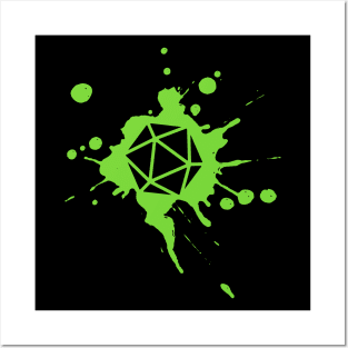 Green 20 Sided Dice Paint Splatter Spraypaint Dungeons Crawler and Dragons Slayer Tabletop RPG Addict Posters and Art